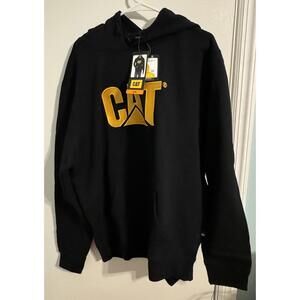 CAT Caterpillar Heavy Duty Hooded Pullover Sweatshirt Black Gold Size L NEW NWT!